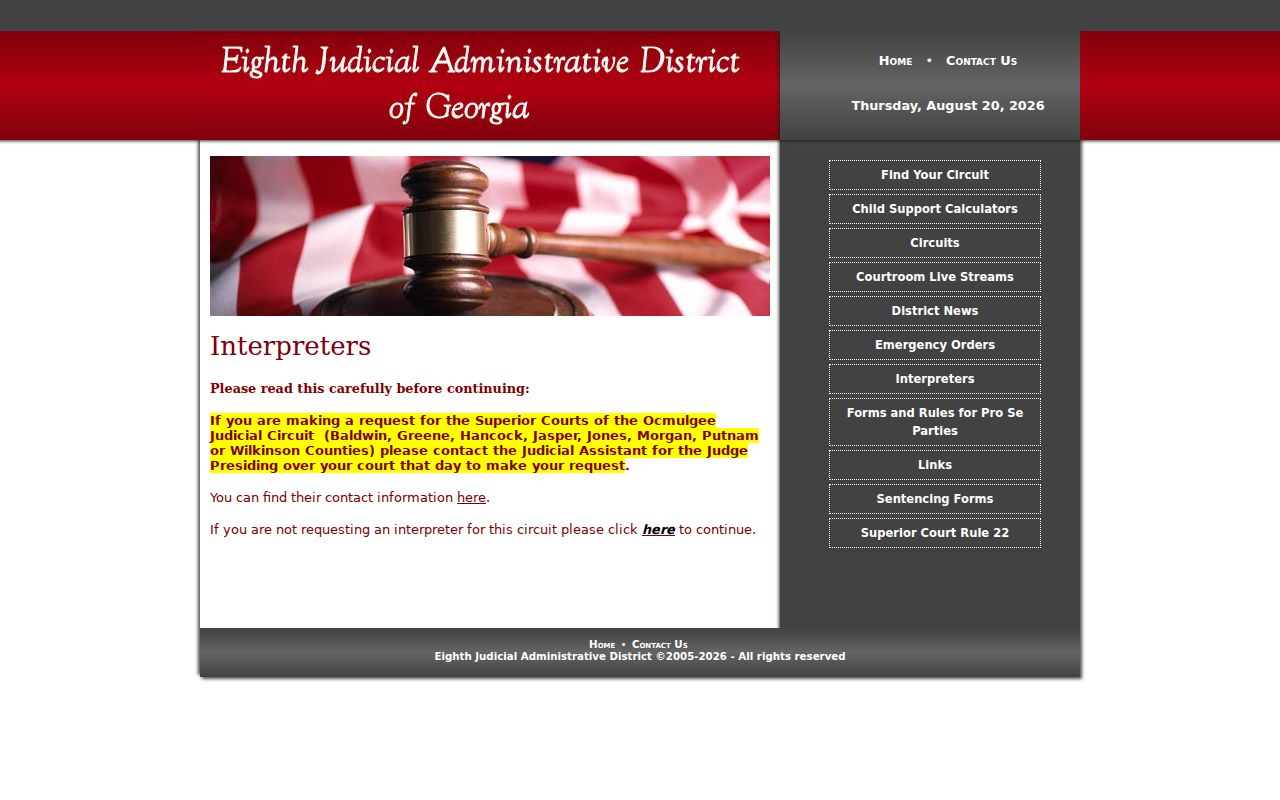 Baldwin County court dates interpreter instructions