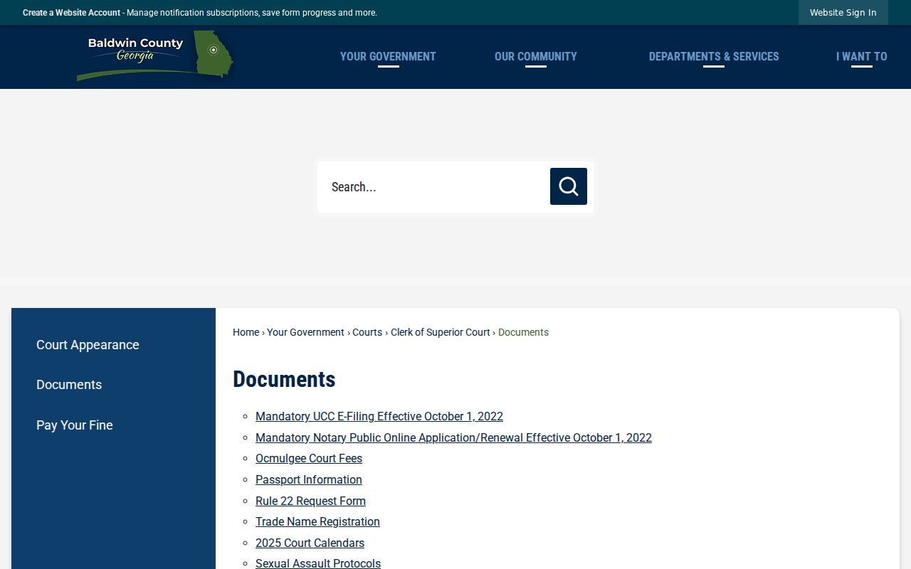 Baldwin clerk document center for forms and record resources
