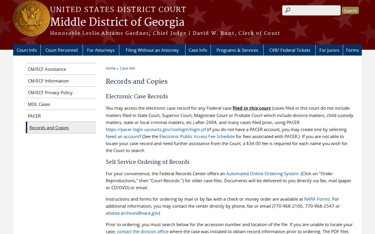 Middle District of Georgia federal record instructions