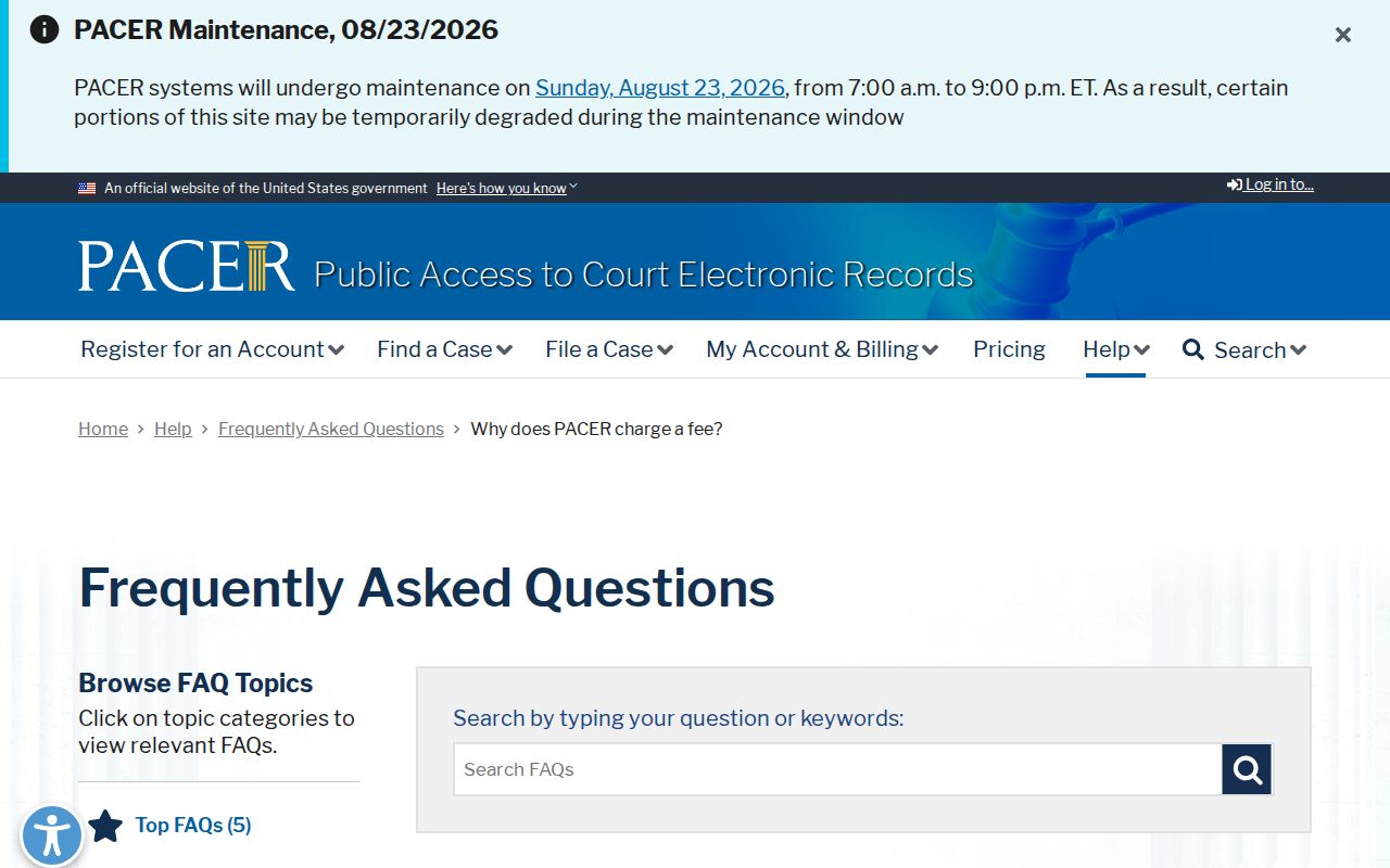 PACER federal record pricing explanation