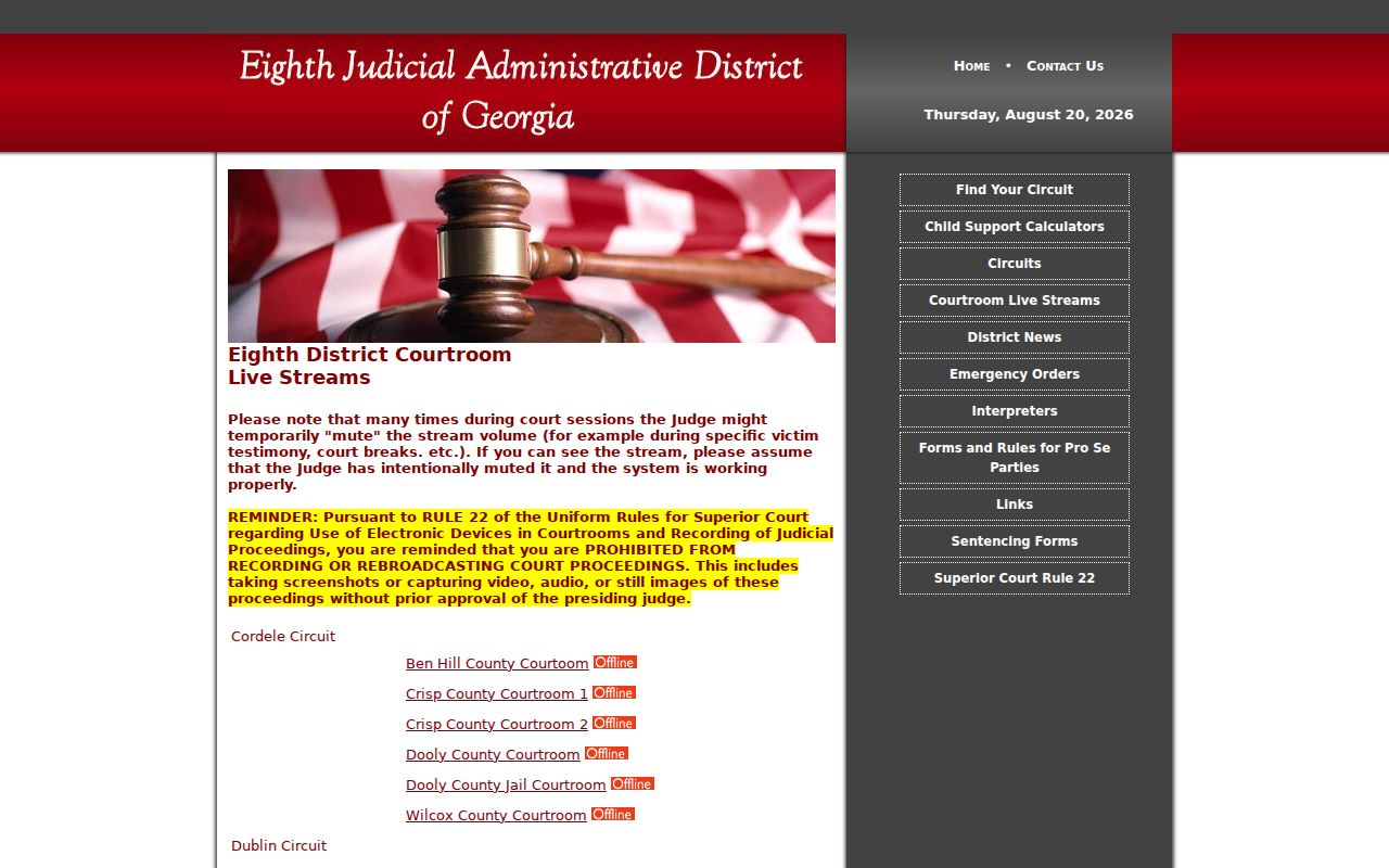 Baldwin County criminal docket courtroom livestream page