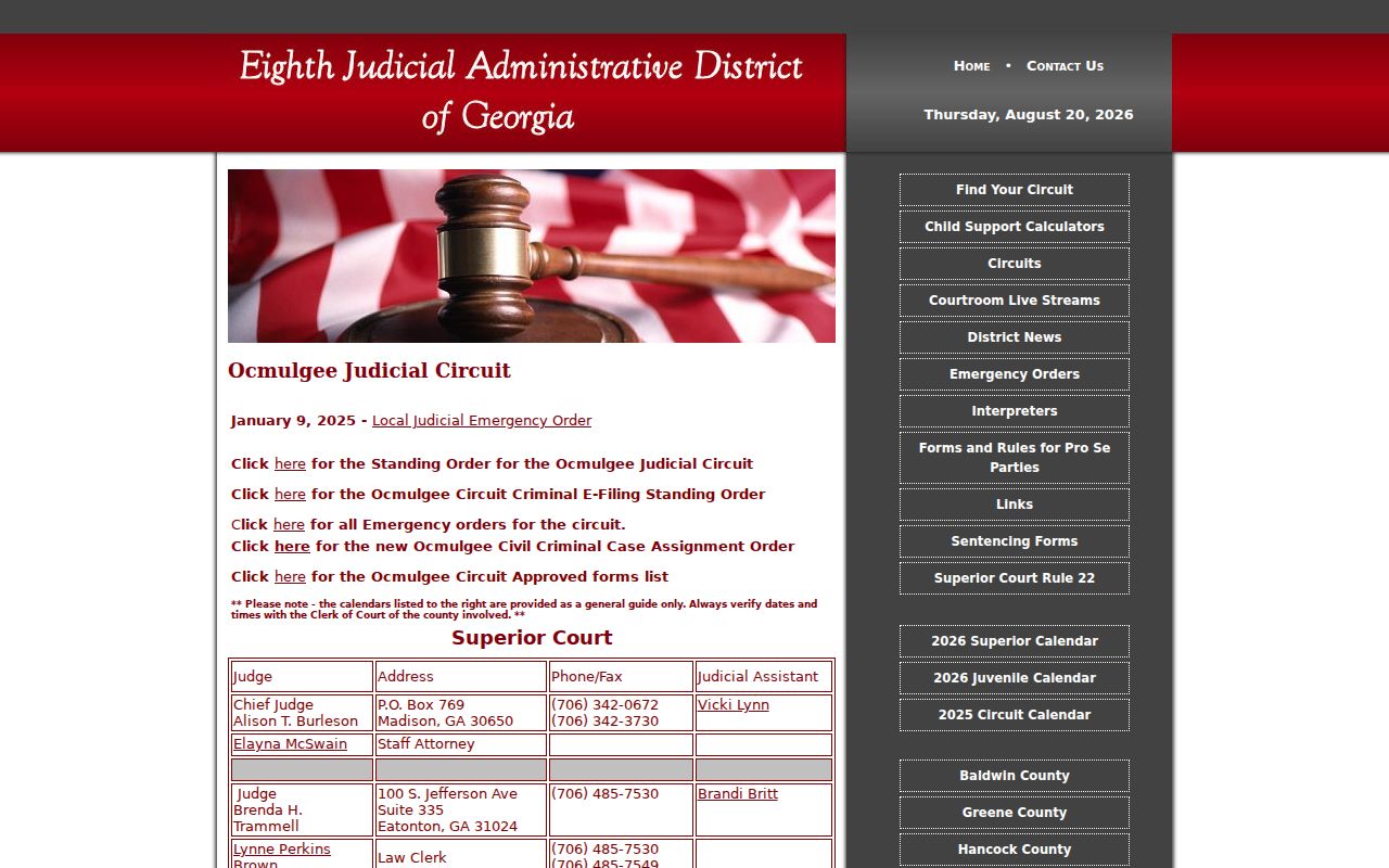 Baldwin County criminal docket Ocmulgee Circuit calendar directory
