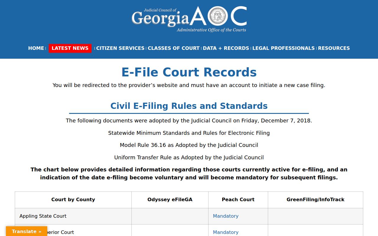 Baldwin County court docket Georgia e-filing matrix